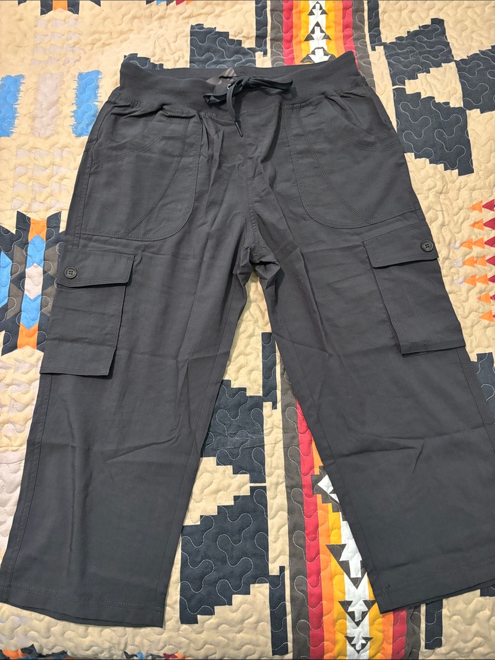 Women's Black Cargo Capris with Drawstring Waist